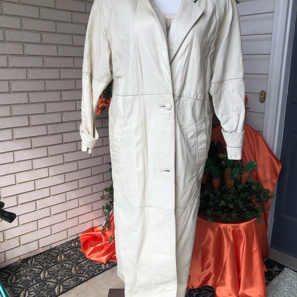Women's Ivory Leather Trench Coat